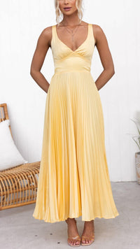 Astra Pleated V-Neck Maxi Dress