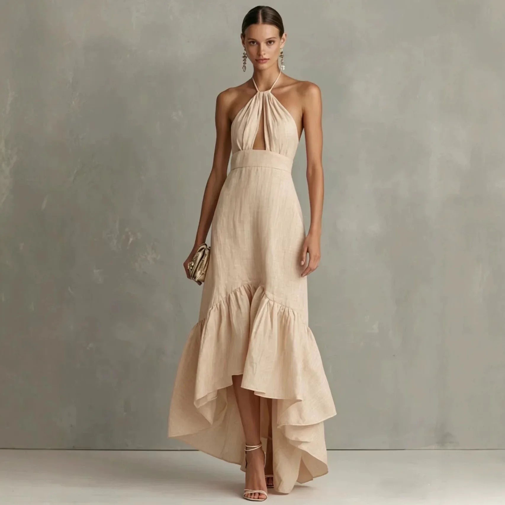 Alessia Halter Neck Ruffle Maxi Dress