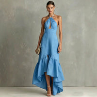 Alessia Halter Neck Ruffle Maxi Dress