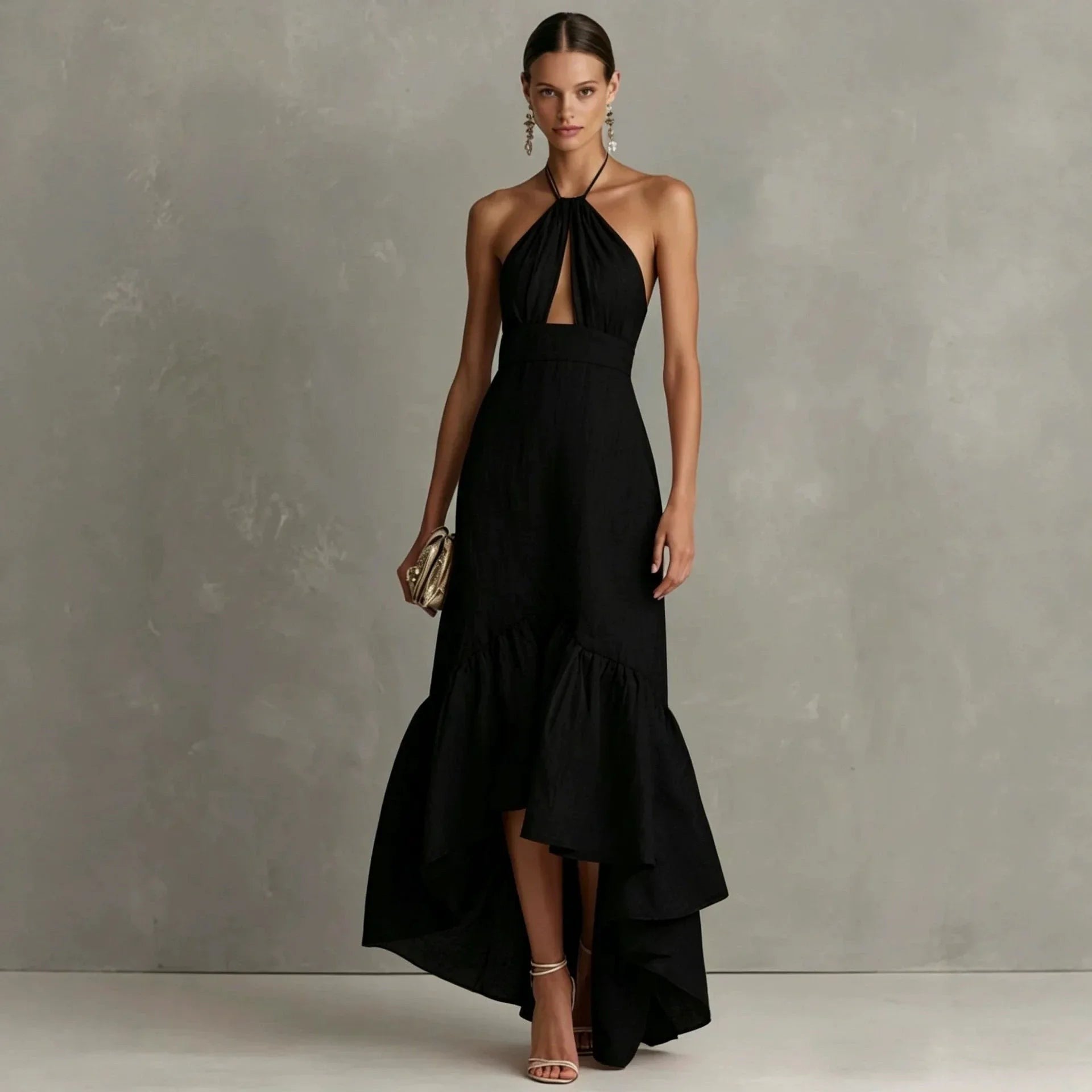Alessia Halter Neck Ruffle Maxi Dress