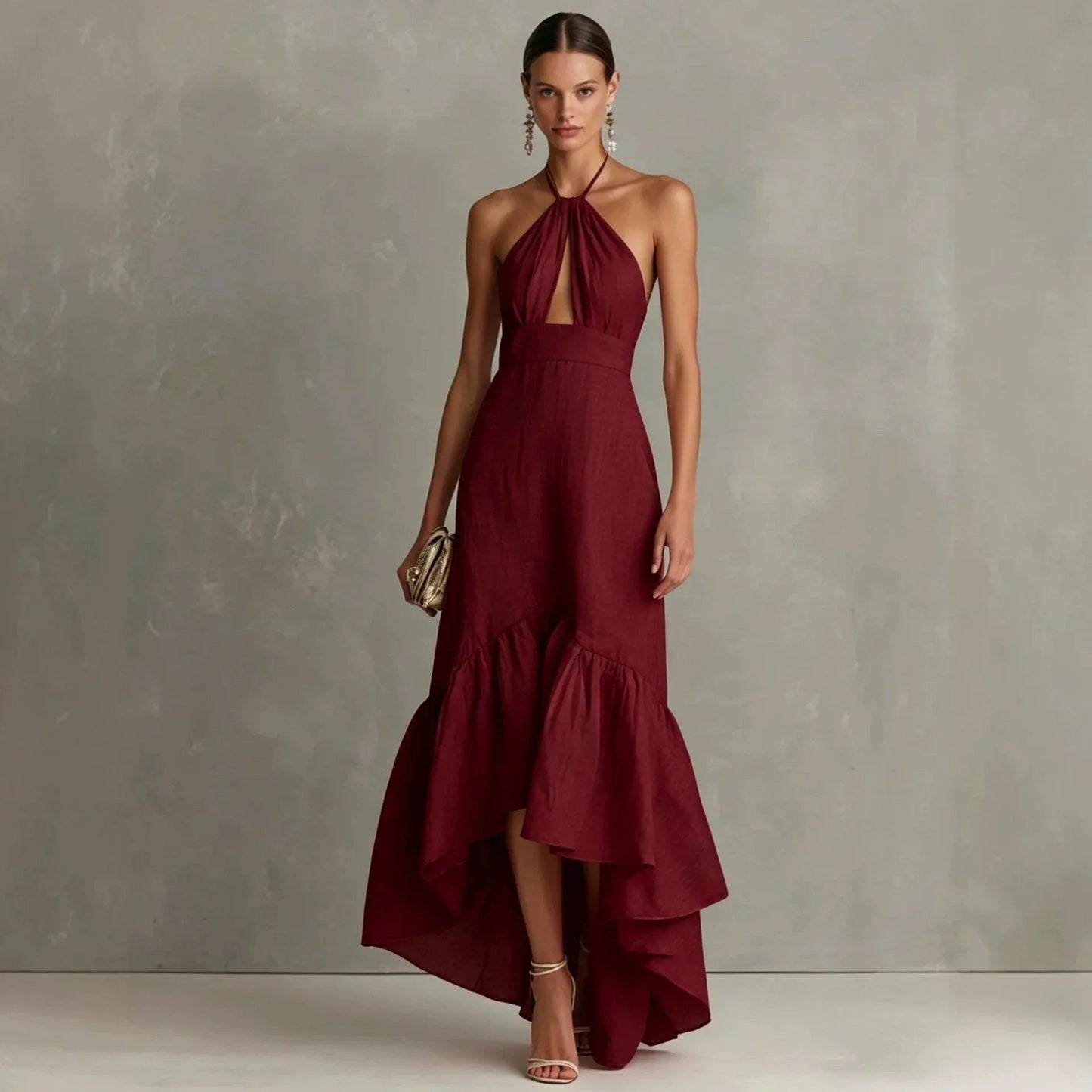 Alessia Halter Neck Ruffle Maxi Dress_1