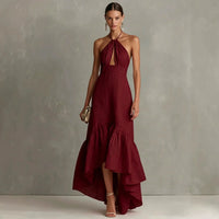 Alessia Halter Neck Ruffle Maxi Dress