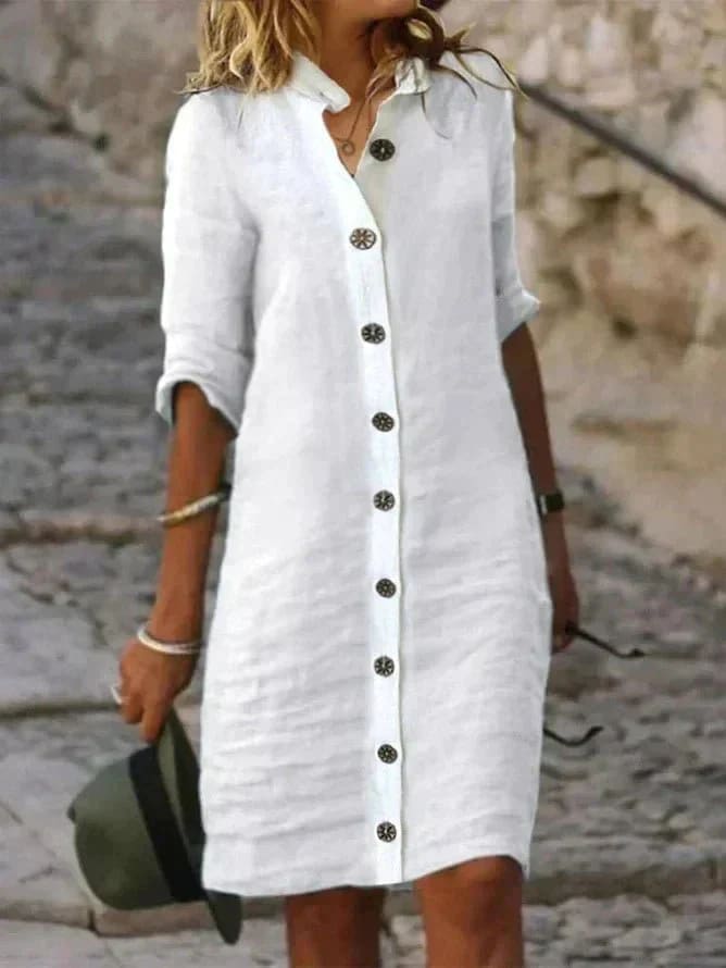 Nia Linen Button-Down Shirt Dress with Collar_1