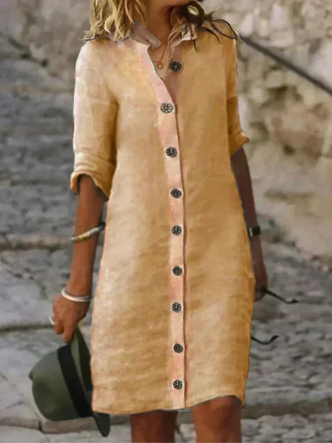 Nia Linen Button-Down Shirt Dress with Collar_3