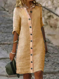 Nia Linen Button-Down Shirt Dress with Collar