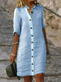 Nia Linen Button-Down Shirt Dress with Collar