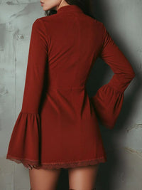 Jada Embroidered Bell Sleeve Boho Mini Dress with Lace Trim