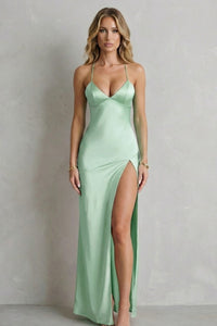 Maggie Satin High Slit Maxi Dress
