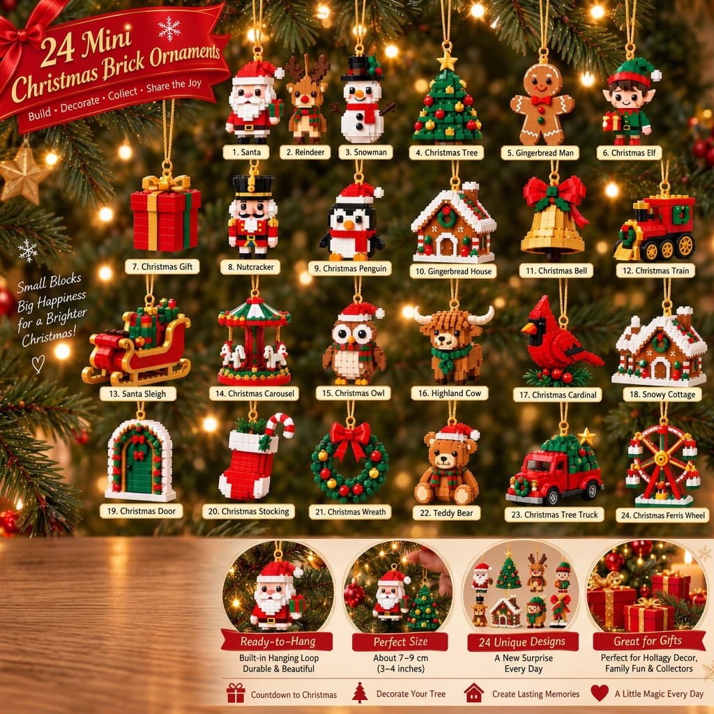 Brick Ornament Advent Calendar 2026 with 24 Buildable Christmas Ornaments Xmas Countdown_4