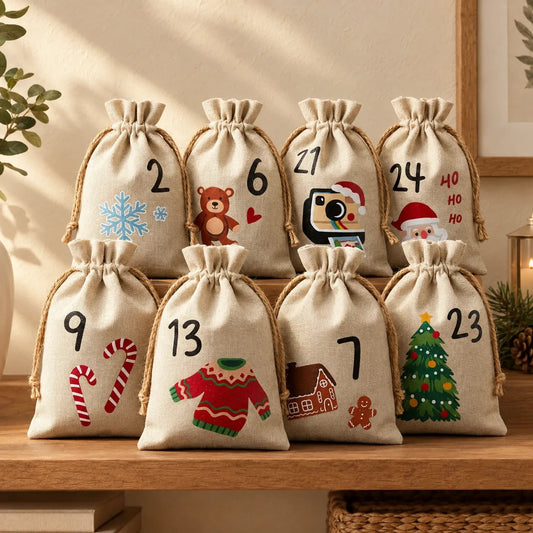 Fabric Bag Advent Calendar 2026 with 24 Numbered Drawstring Bags Xmas Countdown Fillable_1