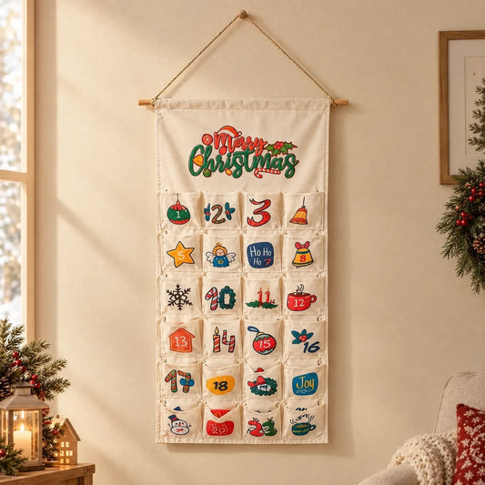 Hanging Advent Calendar 2026 with 24 Fillable Fabric Pockets Xmas Countdown Reusable_1