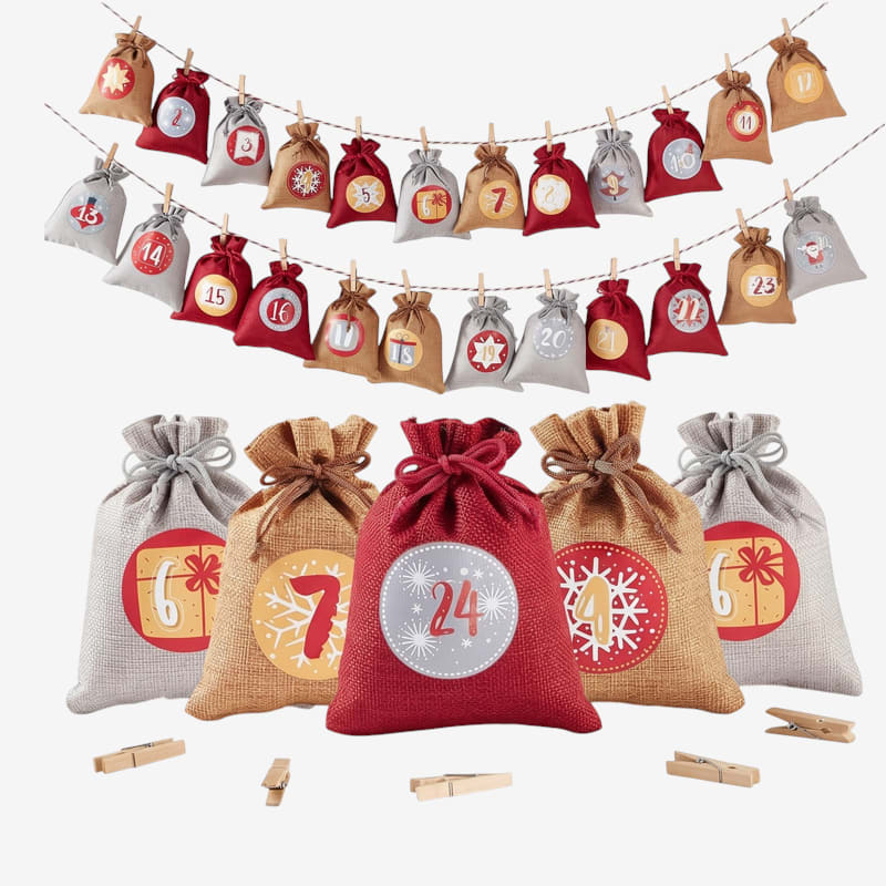 Reusable Advent Calendar 2026 with 24 Numbered Bags and Hanging Cord Xmas Countdown_1