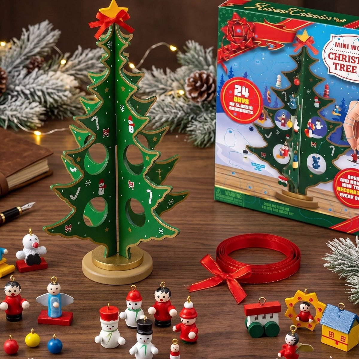Wooden Christmas Tree Advent Calendar 2026 with 24 Mini Ornaments Xmas Countdown for Kids_3