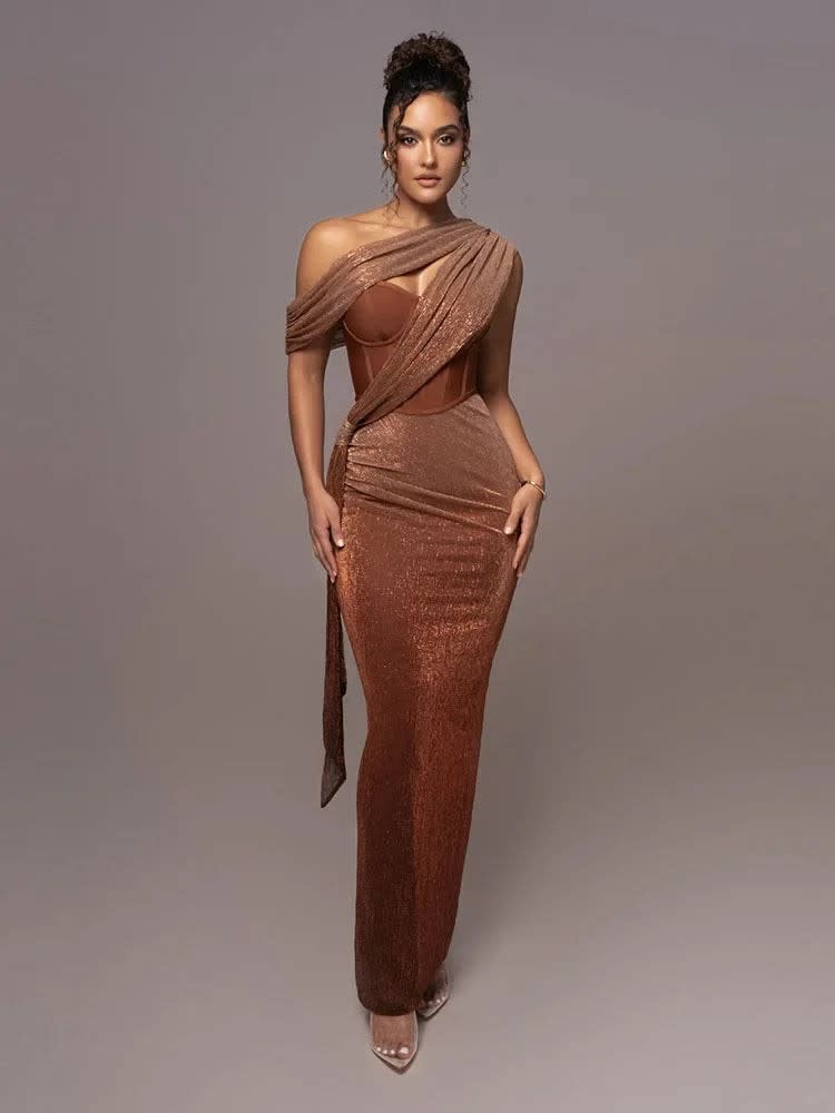 Capucine One Shoulder Draped Maxi Dress_1