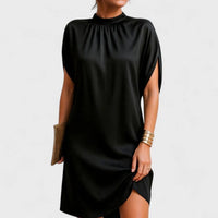 Remy Black Mock Neck Short Sleeve Shift Dress
