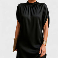 Remy Black Mock Neck Short Sleeve Shift Dress
