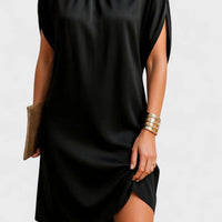 Remy Black Mock Neck Short Sleeve Shift Dress