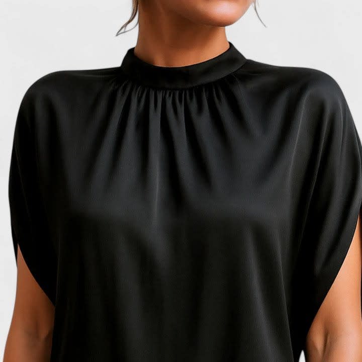 Remy Black Mock Neck Short Sleeve Shift Dress_4