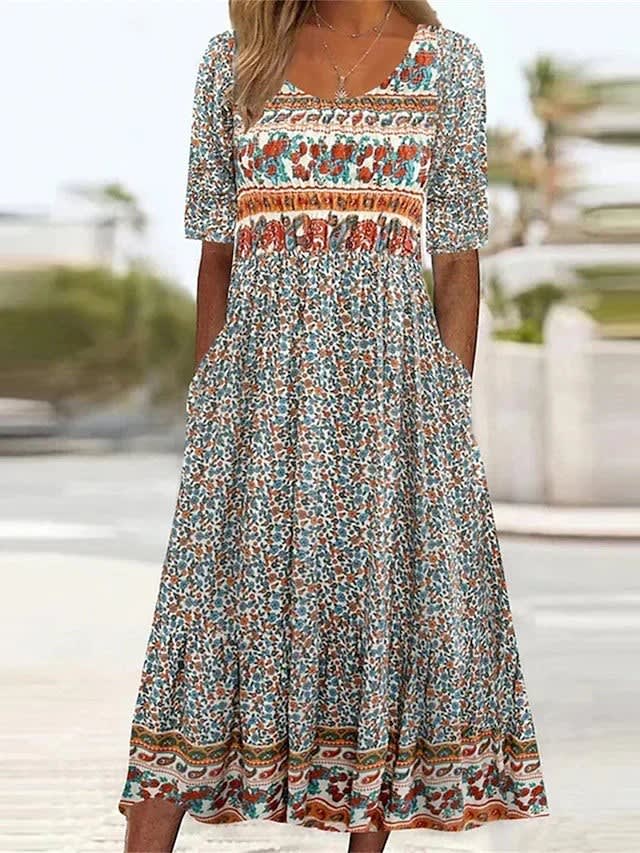 Frankie Boho Print A-Line Midi Dress_1