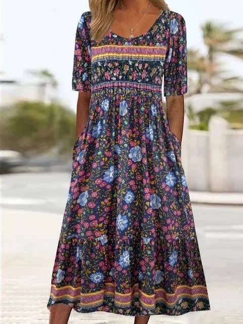 Frankie Boho Print A-Line Midi Dress