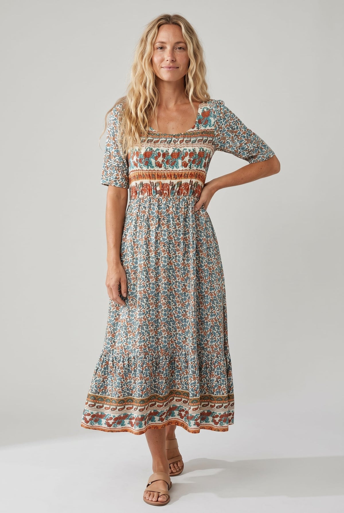 Frankie Boho Print A-Line Midi Dress