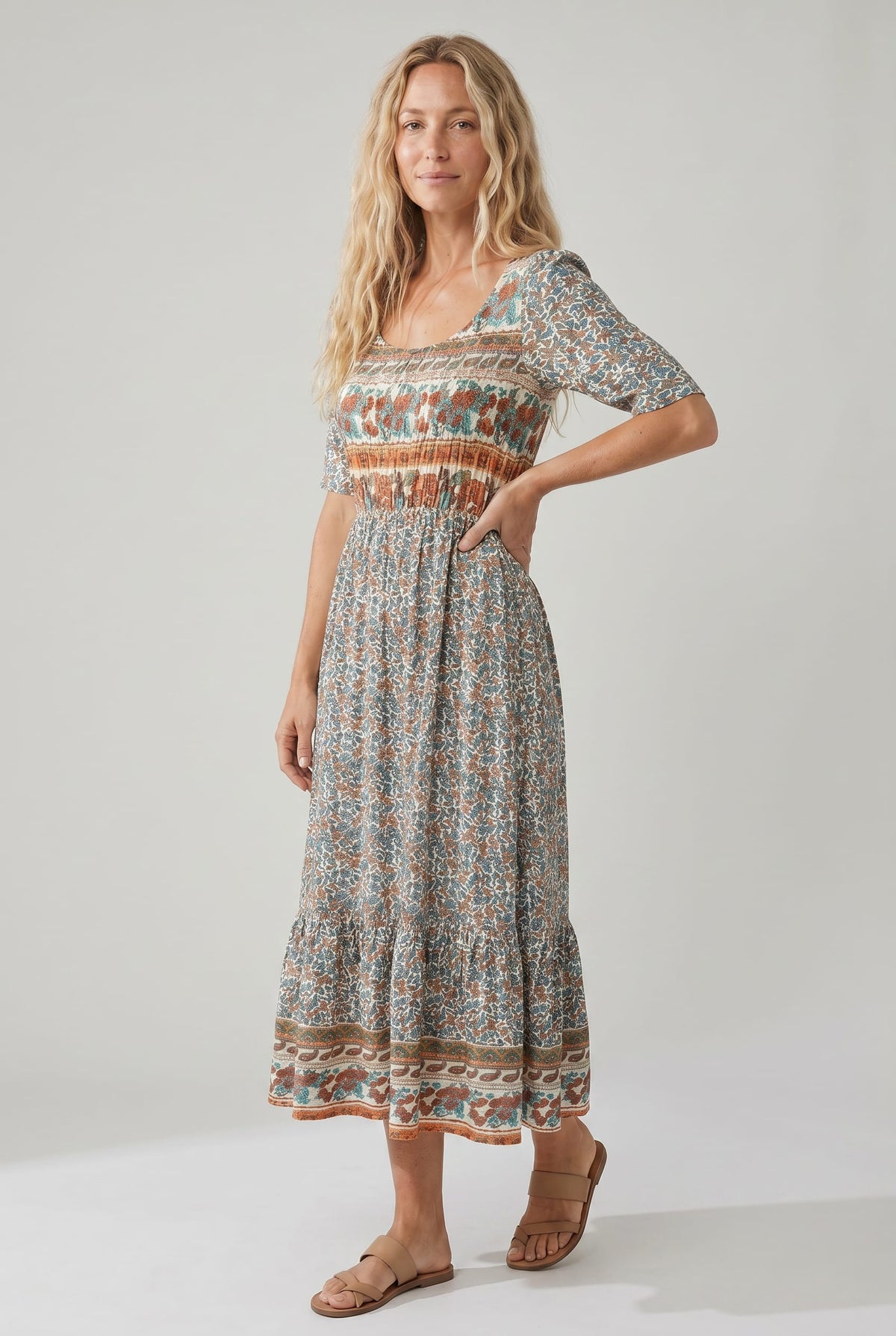 Frankie Boho Print A-Line Midi Dress