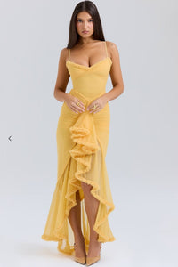 Caitlin Wedding Guest Ruched Ruffle Maxi Dress