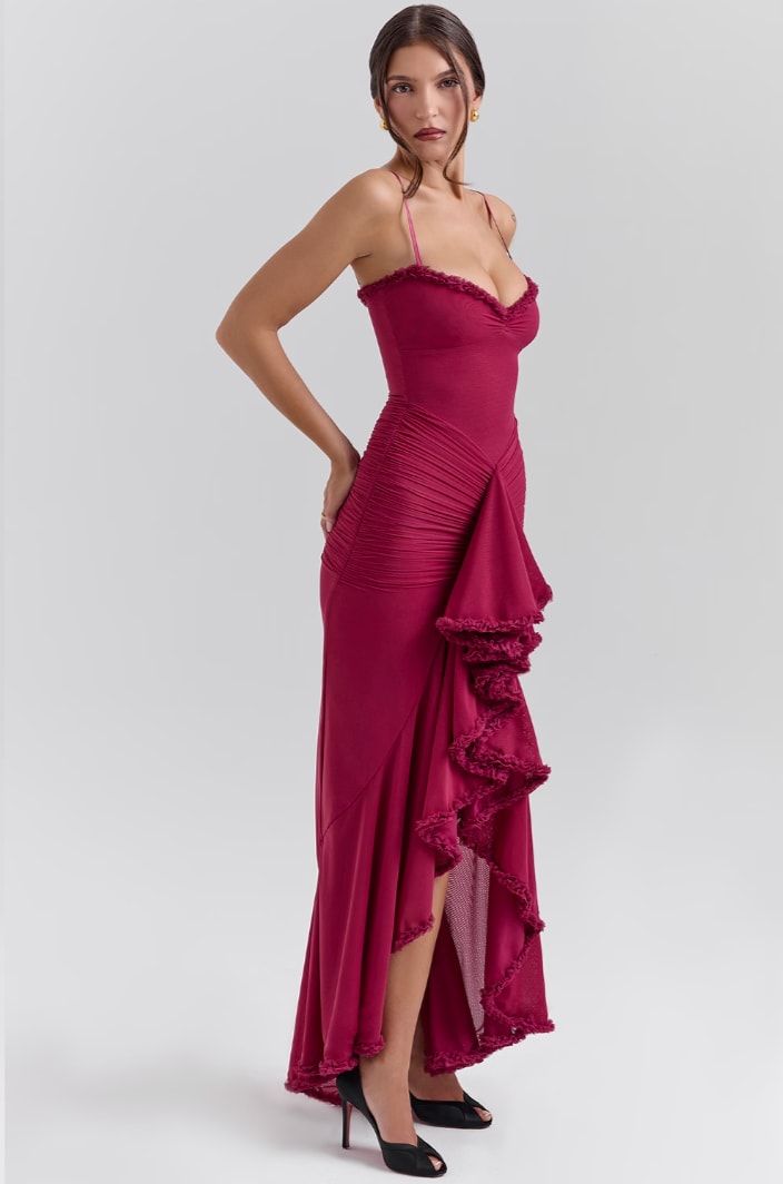 Caitlin Wedding Guest Ruched Ruffle Maxi Dress_13