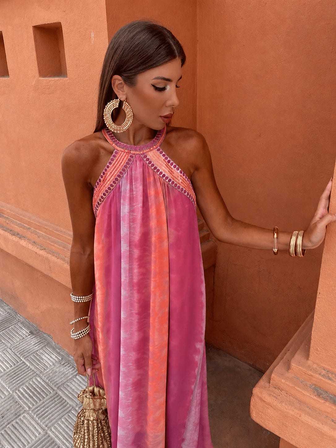 Faith Wedding Guest Halterneck Tie-Dye Maxi Dress