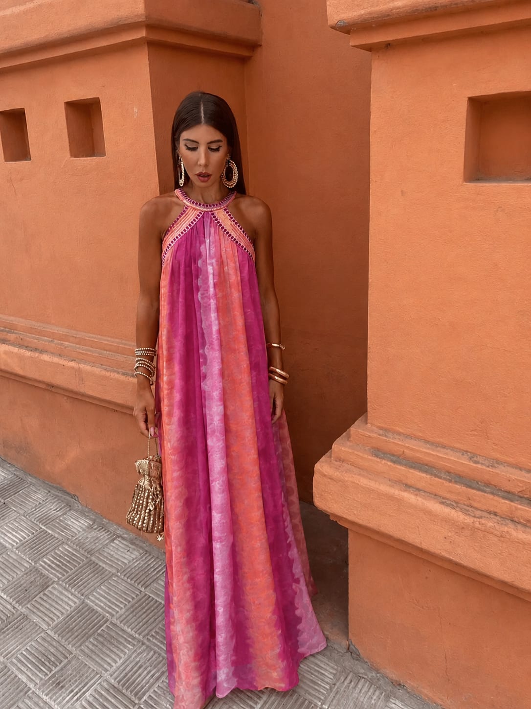 Faith Wedding Guest Halterneck Tie-Dye Maxi Dress