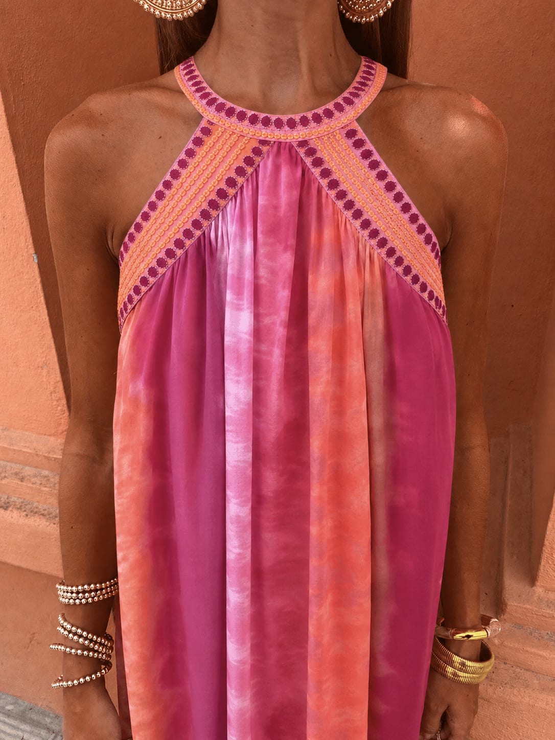 Faith Wedding Guest Halterneck Tie-Dye Maxi Dress_3