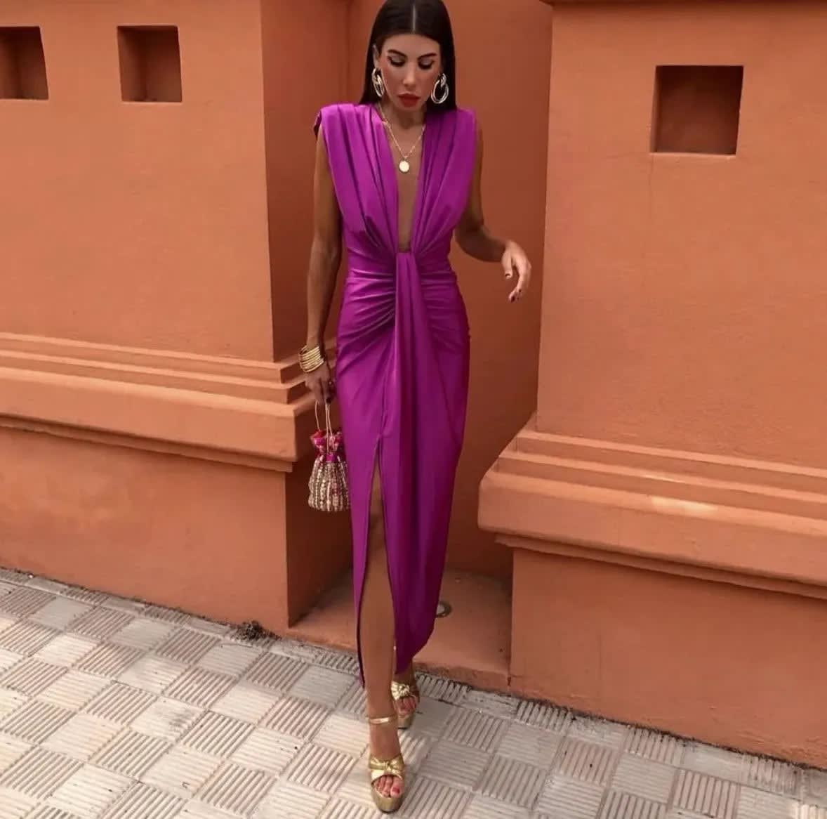 Jemima Wedding Guest Pleated V-Neck Midi Dress