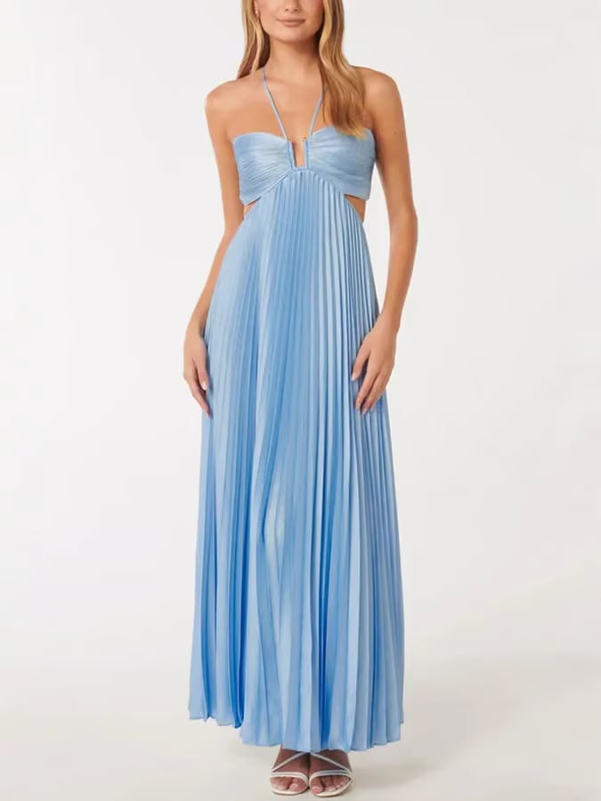 Oona Wedding Guest Halterneck Pleated Maxi Dress_3