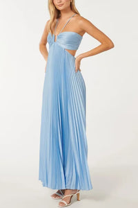 Oona Wedding Guest Halterneck Pleated Maxi Dress