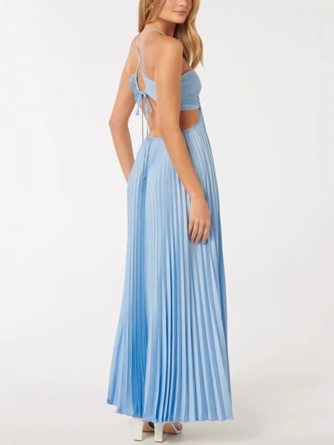 Oona Wedding Guest Halterneck Pleated Maxi Dress