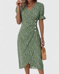 Haley Floral Wrap Short Sleeve Midi Dress