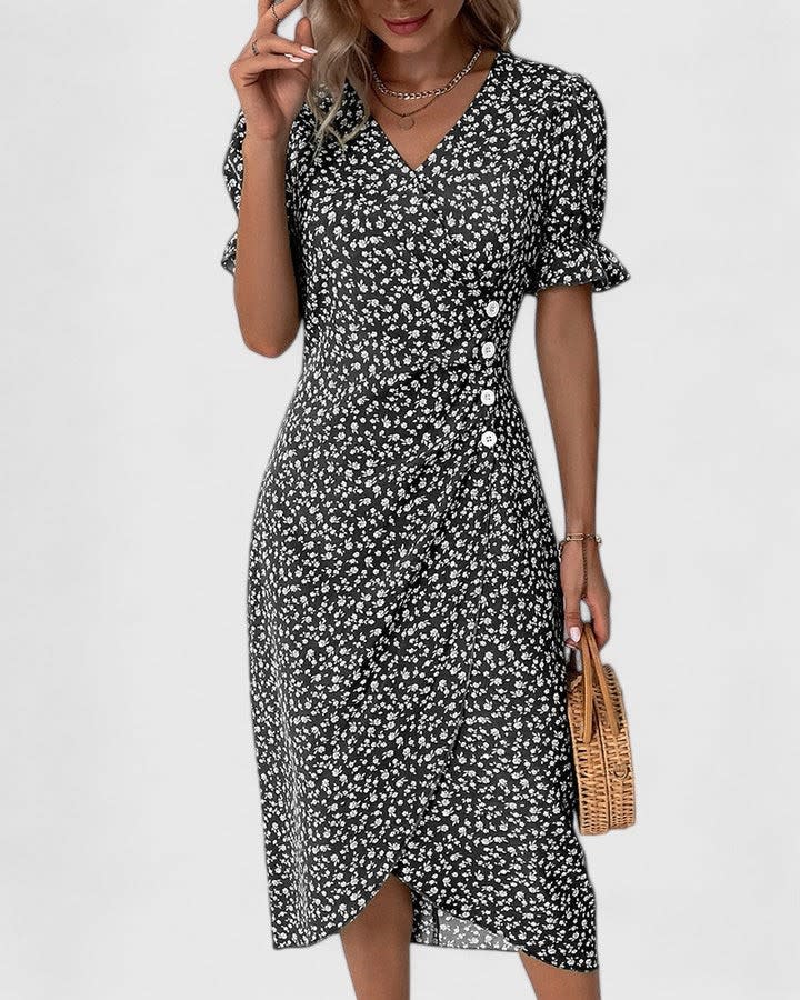Haley Floral Wrap Short Sleeve Midi Dress