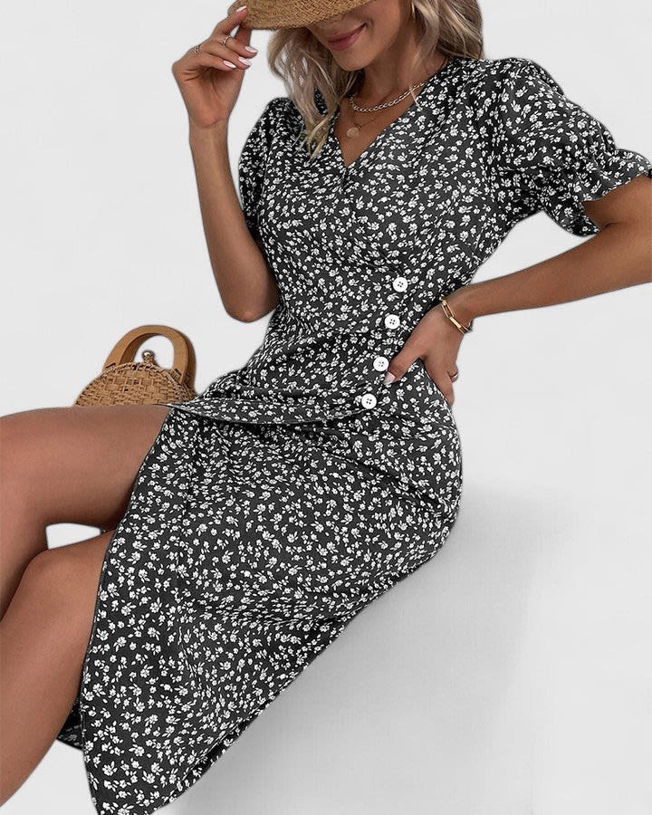 Haley Floral Wrap Short Sleeve Midi Dress_11