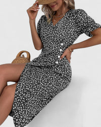 Haley Floral Wrap Short Sleeve Midi Dress