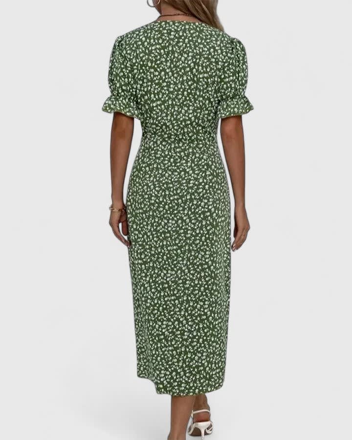 Haley Floral Wrap Short Sleeve Midi Dress