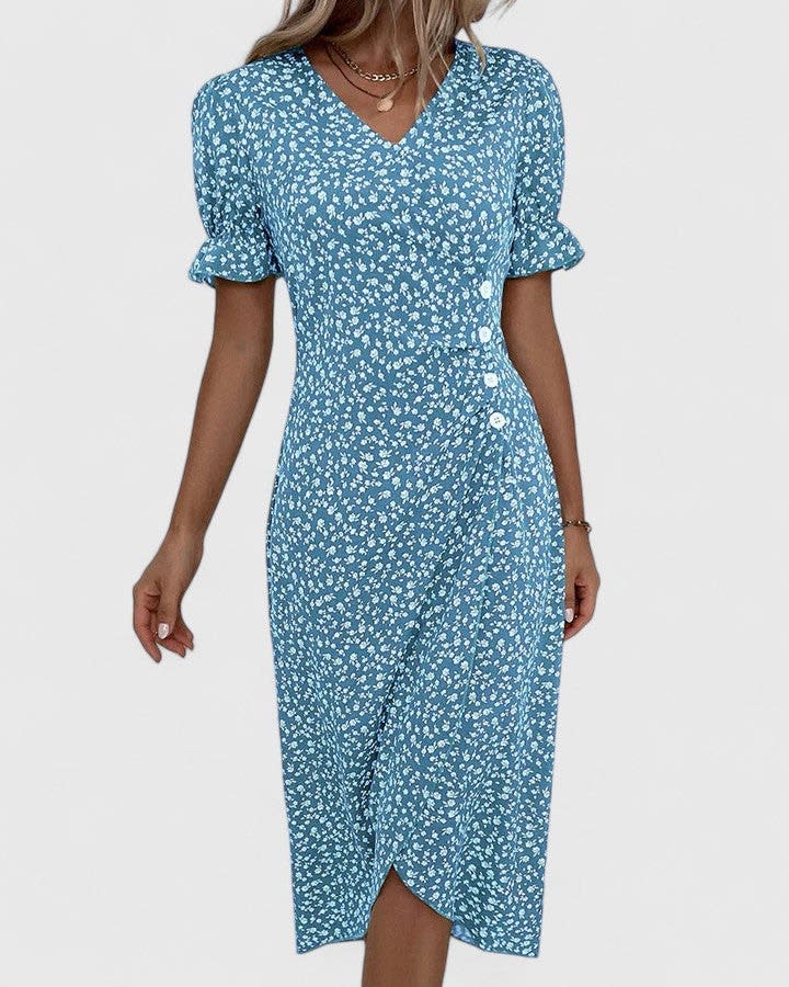 Haley Floral Wrap Short Sleeve Midi Dress