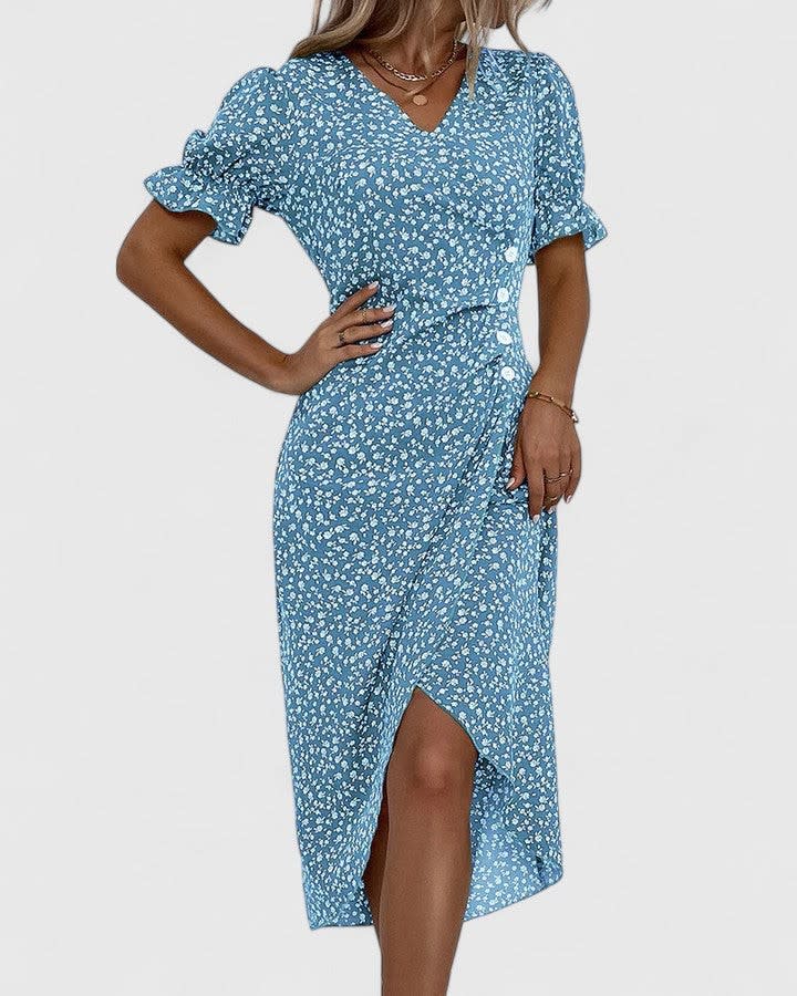Haley Floral Wrap Short Sleeve Midi Dress