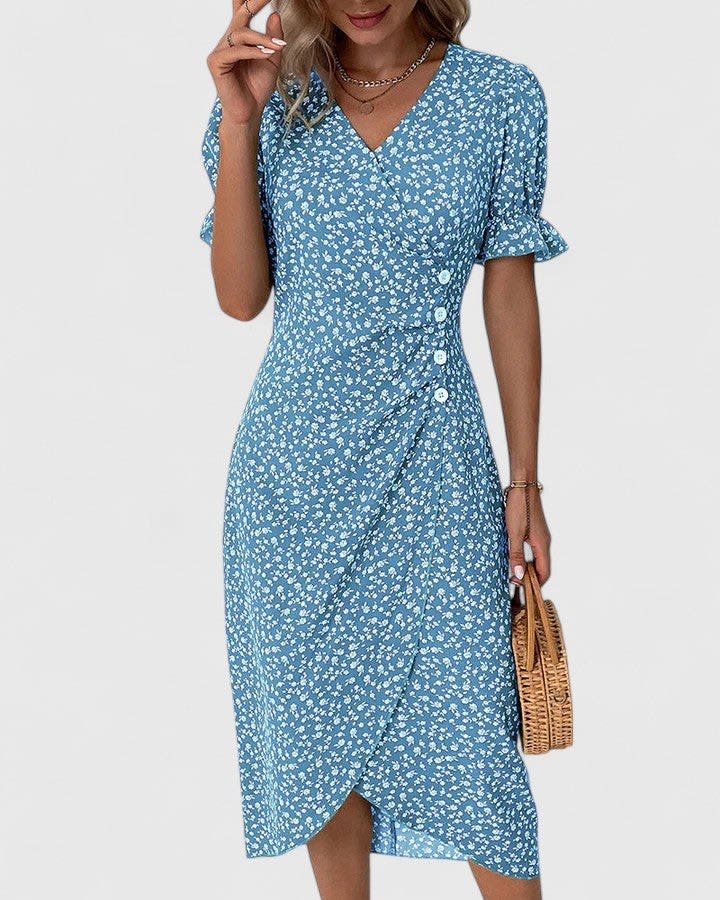 Haley Floral Wrap Short Sleeve Midi Dress
