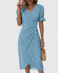 Haley Floral Wrap Short Sleeve Midi Dress