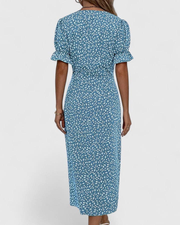 Haley Floral Wrap Short Sleeve Midi Dress