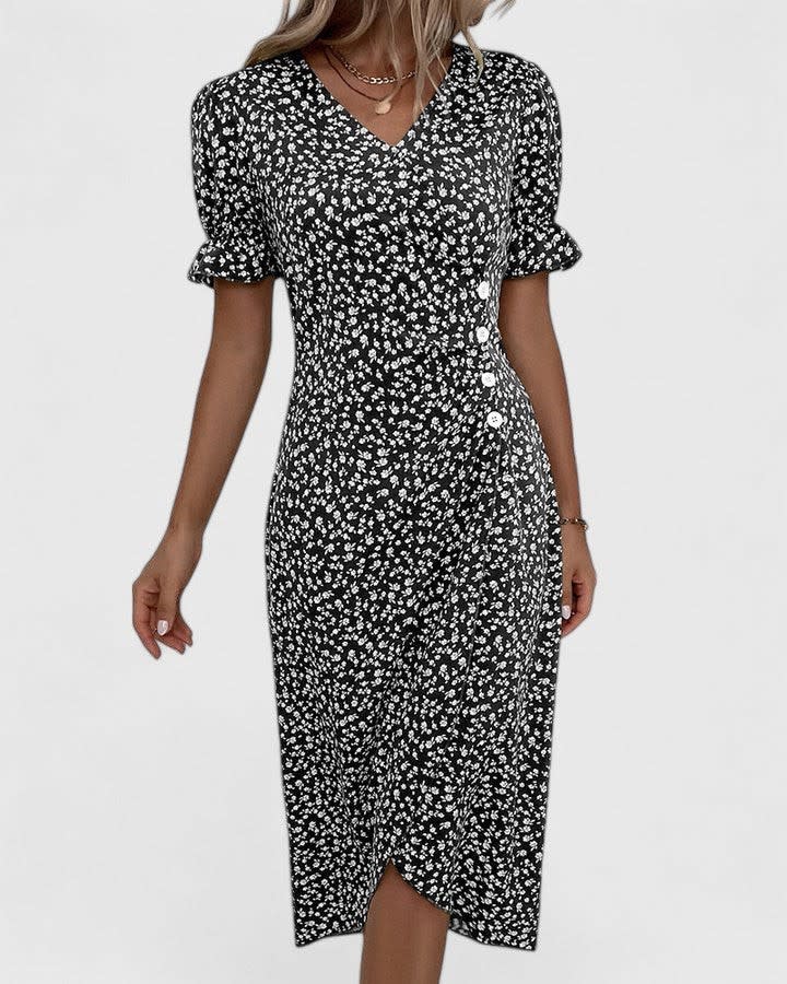 Haley Floral Wrap Short Sleeve Midi Dress