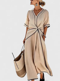 Eden V-Neck Short Sleeve Midi Wrap Dress with Contrast Trim