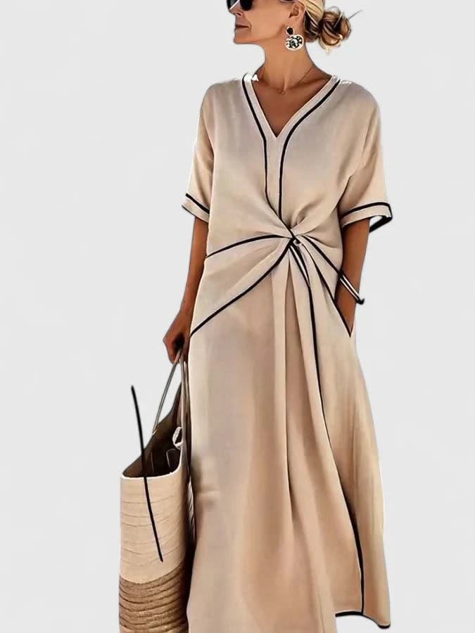 Eden V-Neck Short Sleeve Midi Wrap Dress with Contrast Trim_4