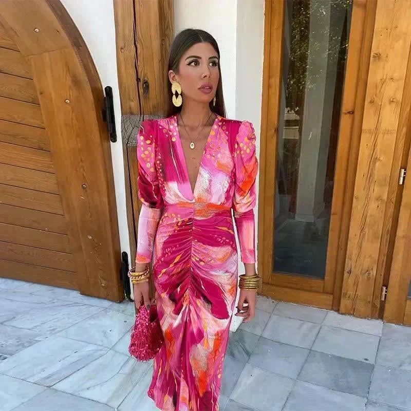 Azalea Wedding Guest Wrap V-Neck Ruched Maxi Dress_1