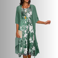 Demi Floral Midi Dress Set with Cardigan